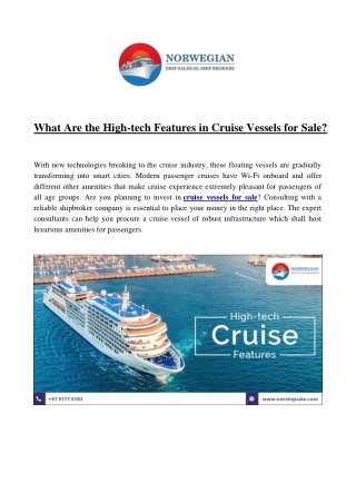 What Are the High-tech Features in Cruise Vessels for Sale?