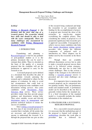 Management Research Proposal Writing: Challenges and Strategies- Tutors India