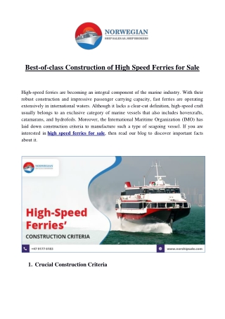 Best-of-class Construction of High Speed Ferries for Sale