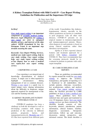 A Kidney Transplant Patient With Mild Covid‐19 | Case Report Writing Guidelines And The Importance Of GDPR – Pubrica