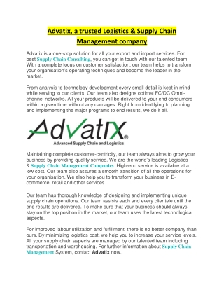 Advatix, a trusted Logistics & Supply Chain Management company