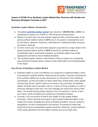 Impact of COVID-19 on Synthetic Leather Market Size - Growth Scrutinized In The New Analysis by 2027