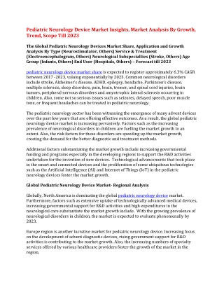 Pediatric Neurology Device Market Insights, Market Analysis By Growth, Trend, Scope Till 2023