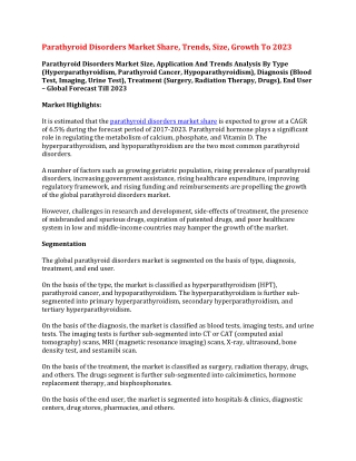 Parathyroid Disorders Market Share, Trends, Size, Growth To 2023