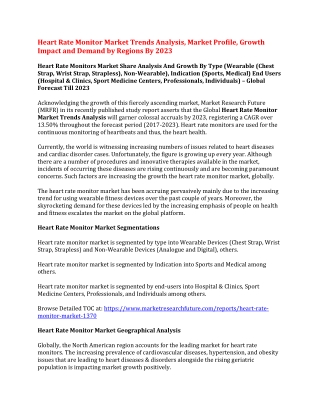 Heart Rate Monitor Market Trends Analysis, Market Profile, Growth Impact and Demand by Regions By 2023