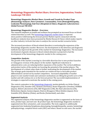Hematology Diagnostics Market Share, Overview, Segmentation, Vendor Landscape Till 2023