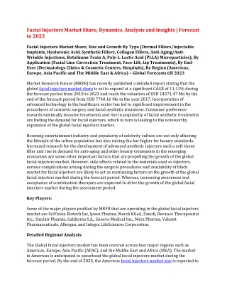 Facial Injectors Market Share, Dynamics, Analysis and Insights, Forecast to 2023