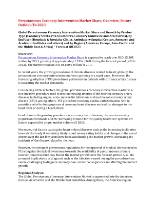 Percutaneous Coronary Intervention Market Share, Overview, Future Outlook To 2023