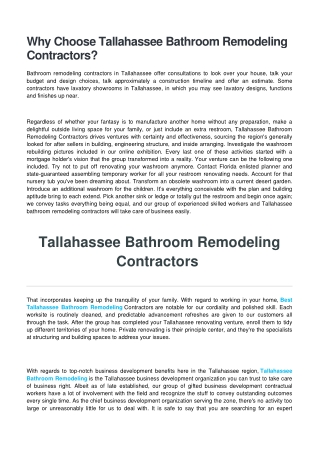 Tallahassee Bathroom Remodeling Contractors
