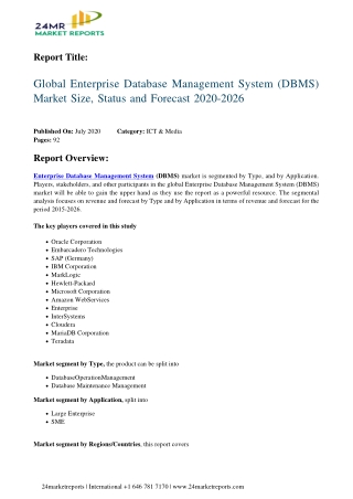 Enterprise Database Management System DBMS Analysis, Growth Drivers, Trends, and Forecast till 2026
