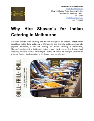Why Hire Shavan’s for Indian Catering in Melbourne