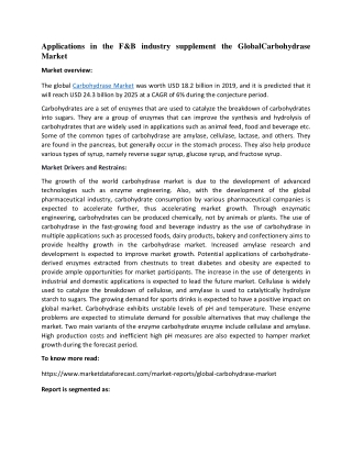 Applications in the F&B industry supplement the Global Carbohydrase Market
