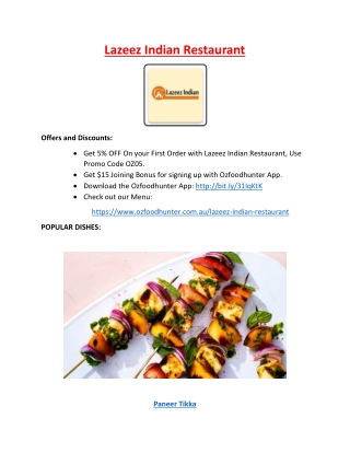 5% Off - Lazeez Indian Restaurant Menu in Bayswater, VIC.
