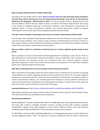 Mercury Analyzer Market Size, Growth, Trend and Forecast to 2023 | MarketsandMarkets