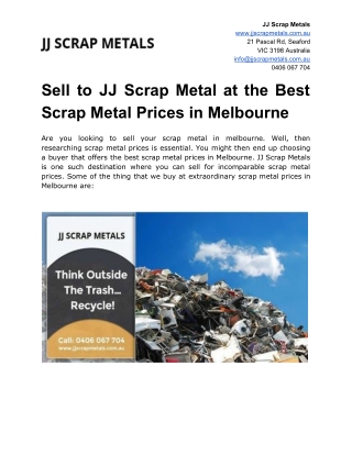 Sell to JJ Scrap Metal at the Best Scrap Metal Prices in Melbourne