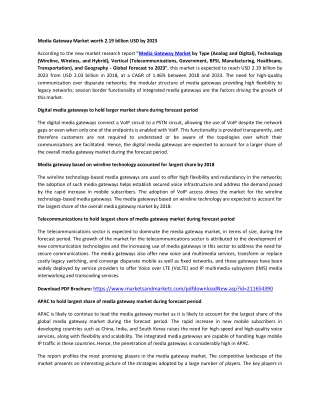 Media Gateway Market by Technology &amp; Type - Global Forecast 2023 | MarketsandMarkets