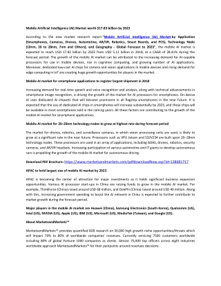 Mobile Artificial Intelligence (AI) Market by Application & Technology Node - Global Forecast to 2023 | MarketsandMarket
