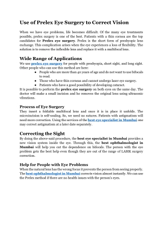 Use of Prelex Eye Surgery to Correct Vision