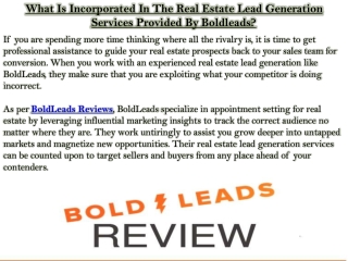 What Is Incorporated In The Real Estate Lead Generation Services Provided By Boldleads?