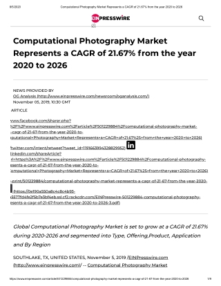 Global Computational Photography Market is set to grow at a CAGR of 21.67% during 2020-2026