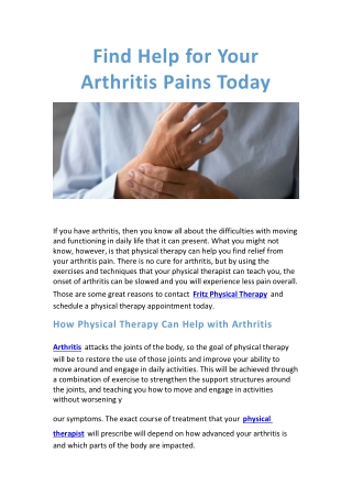 Find Help for Your Arthritis Pains Today