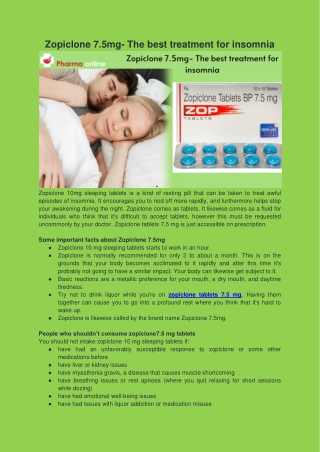 Zopiclone 7.5mg- The best treatment for insomnia