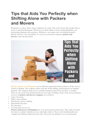 Packers and movers in Bengaluru
