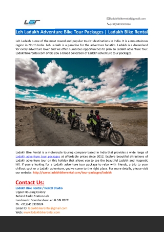 Leh Ladakh Adventure Bike Tour Packages-Ladakh Bike Rental