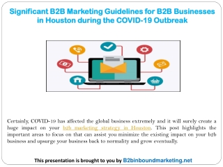 Significant B2B Marketing Guidelines for B2B Businesses in Houston during the COVID-19 Outbreak