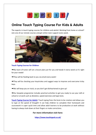 Online Touch Typing Course For Kids & Adults