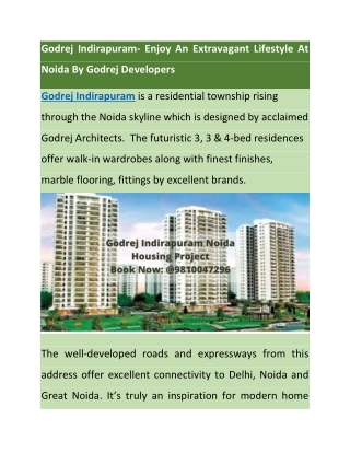 Godrej Indirapuram- Enjoy An Extravagant Lifestyle At Noida By Godrej Developers