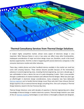 Thermal Consultancy Services from Thermal Design Solutions