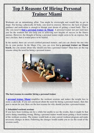 Top 5 Reasons Of Hiring Personal Trainer Miami