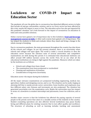 Lockdown or COVID 19: Impact on Education Sectors