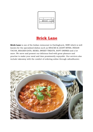 5% off - Brick Lane Indian Restaurant Menu Darlinghurst, Sydney