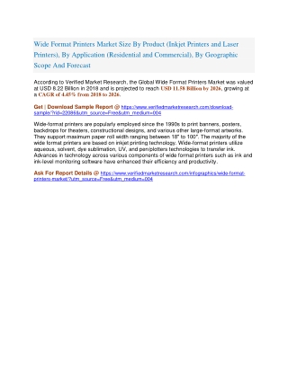 Wide Format Printers Market Size By Product (Inkjet Printers and Laser Printers), By Application (Residential and Commer