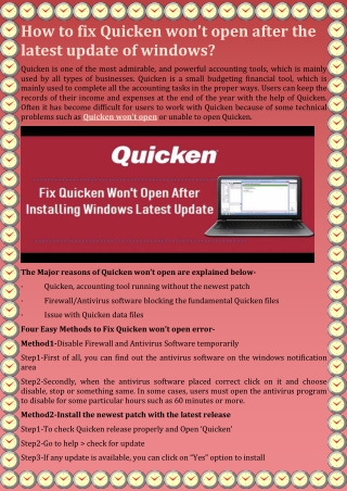 How to fix Quicken won’t open after the latest update of windows?