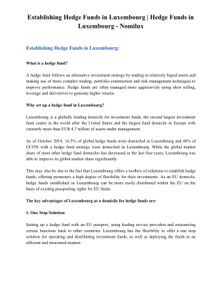 Establishing Hedge Funds in Luxembourg | Hedge Funds in Luxembourg - Nomilux