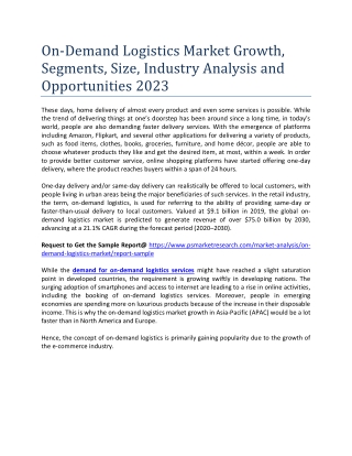 On-Demand Logistics Market 2020, Global Industry Trends, Size, Impact of COVID-19 till 2030