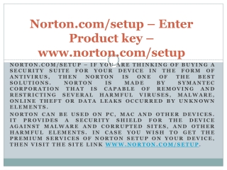 Norton.com/setup - Enter Product key - www.norton.com/setup