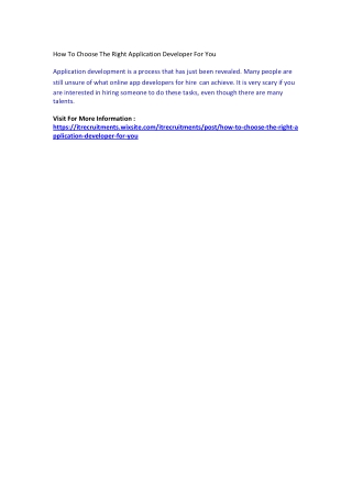 How To Choose The Right Application Developer For You