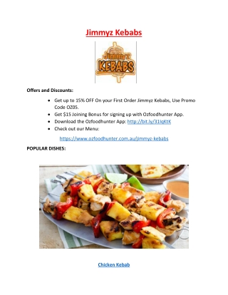 Jimmys Kebabs Menu with 15% Off for takeaway in Notting Hill, VIC.
