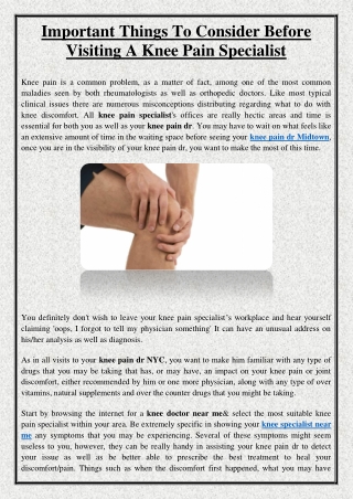 Important Things To Consider Before Visiting A Knee Pain Specialist