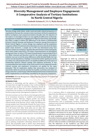 Diversity Management and Employee Engagement A Comparative Analysis of Tertiary Institutions In North Central Nigeria