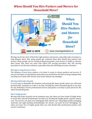 When Should You Hire Packers and Movers for Household Move?