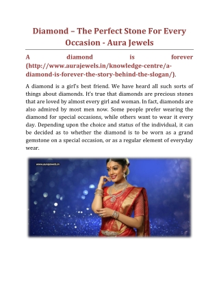 Diamond – The Perfect Stone For Every Occasion - Aura Jewels