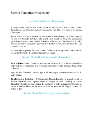 Sachin Tendulkar Biography