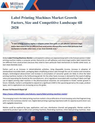 Label Printing Machines Market Growth Factors, Size and Competitive Landscape till 2028