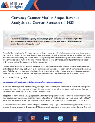 Currency Counter Market Scope, Revenue Analysis and Current Scenario till 2023