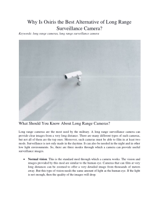 Why Is Osiris the Best Alternative of Long Range Surveillance Camera?